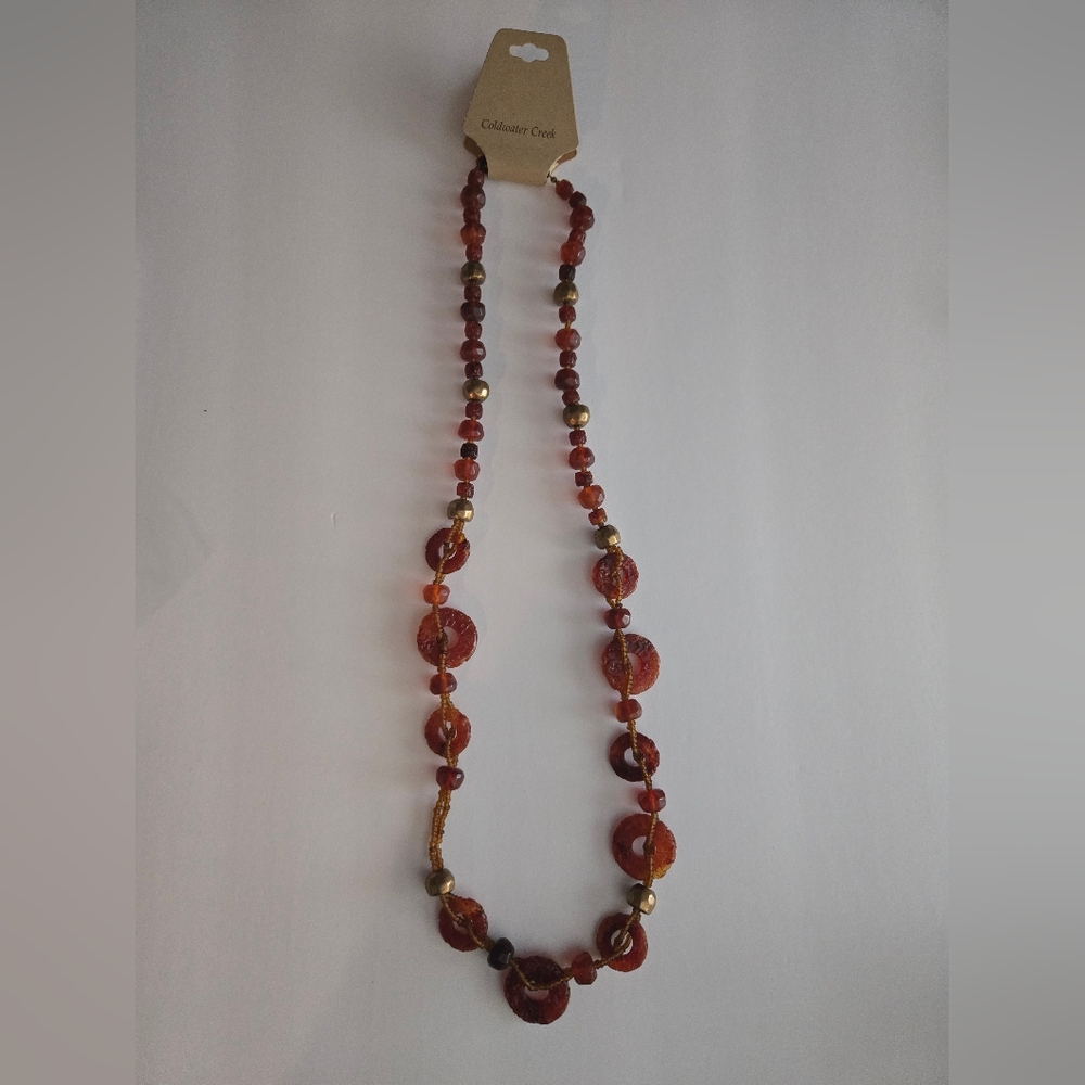 Coldwater Creek New Amber Brown and Gold Beaded Necklace